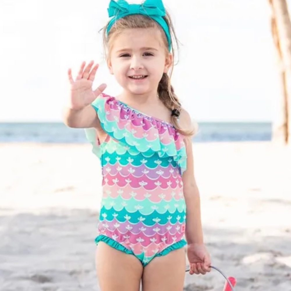RuffleButts Mermaid One Shoulder Ruffle One Piece - Size 10